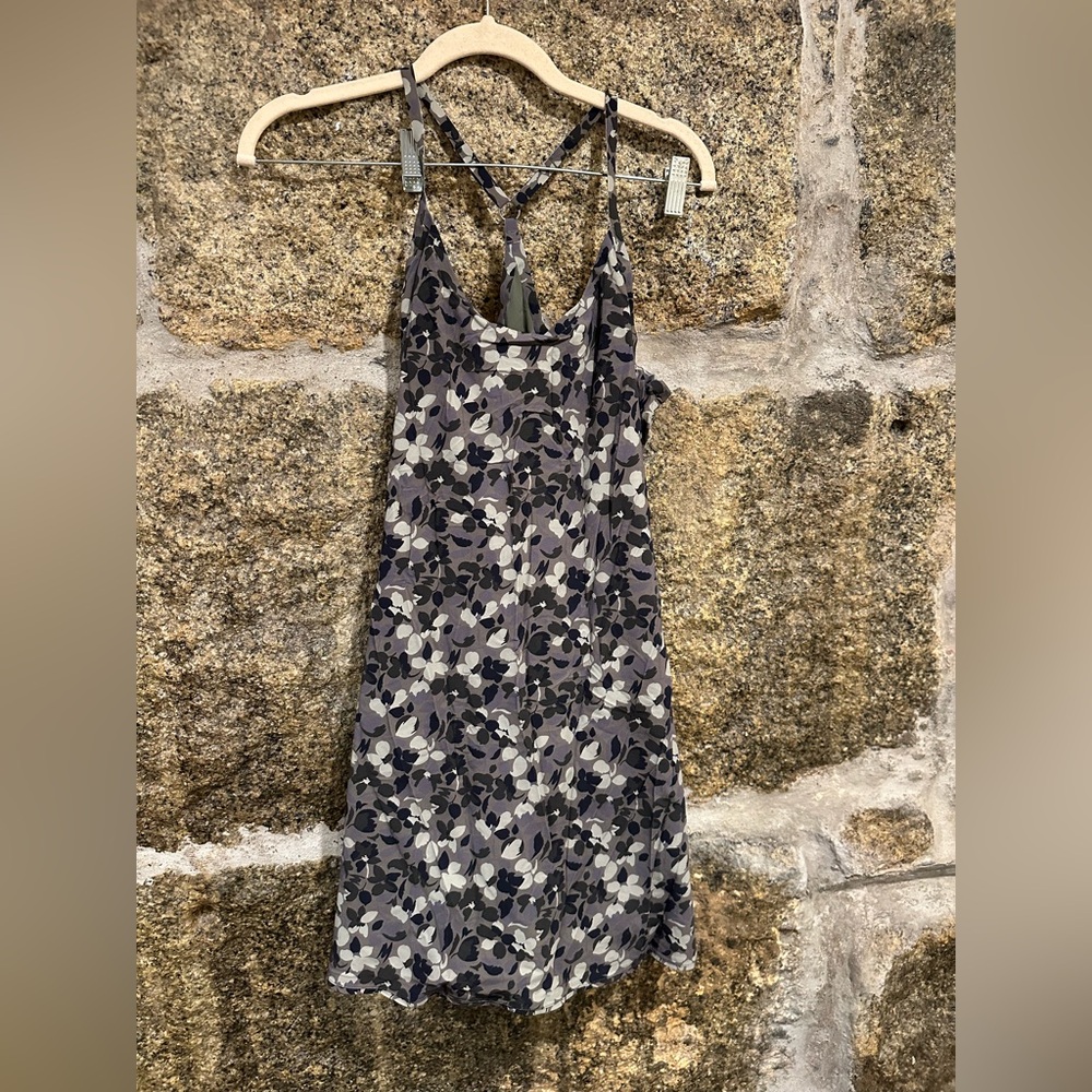 Exercise Dress: Green Floral Print Dress with Strappy Back